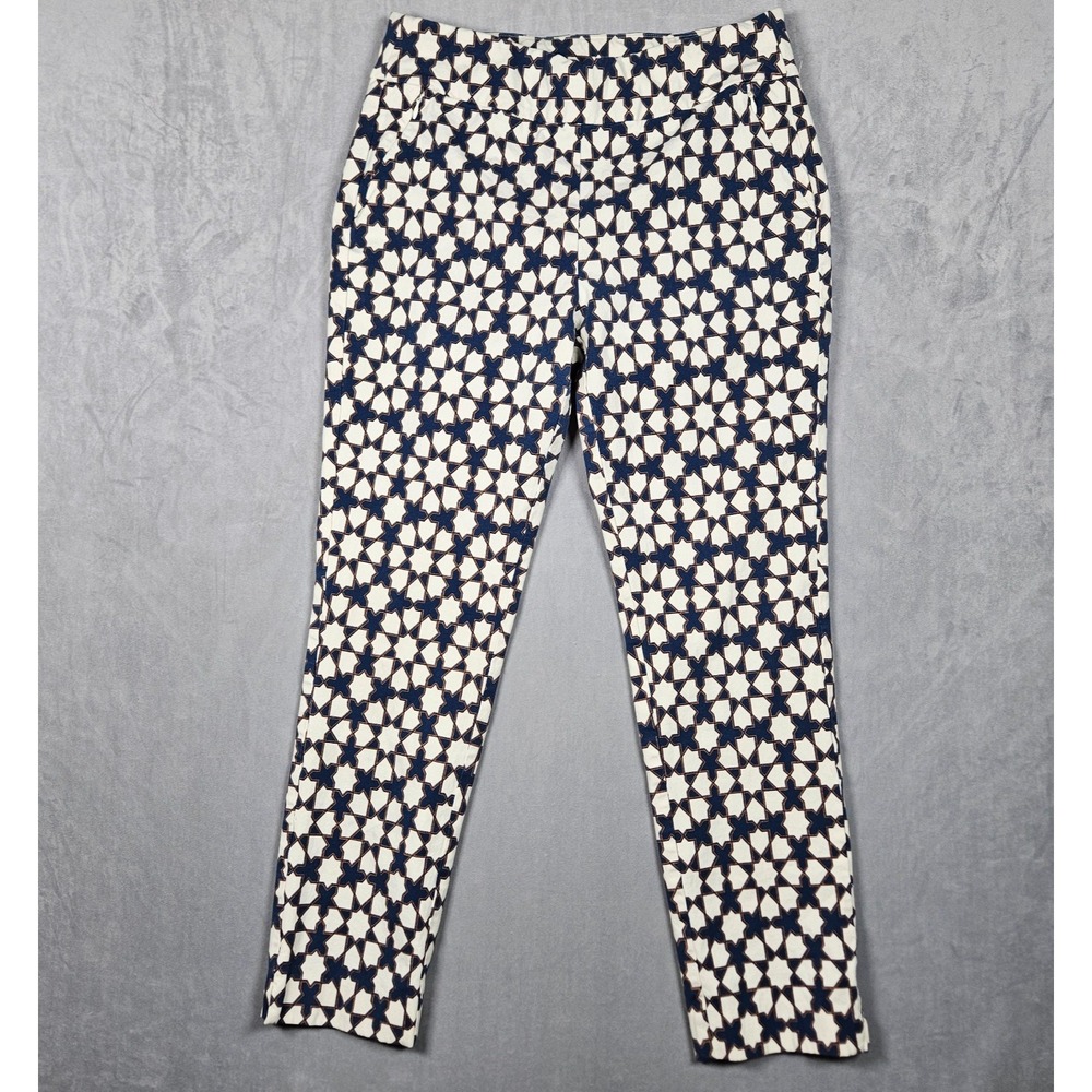 Soft Surroundings Pants Womens Medium Blue Geometric Straight Leg Zip Pockets